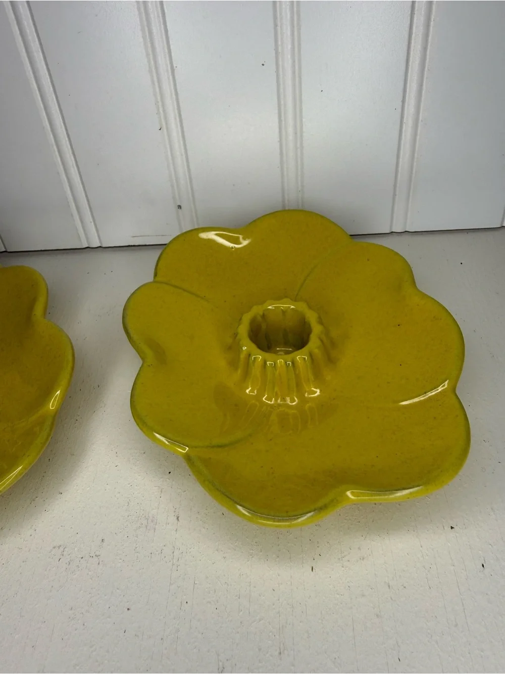 VINTAGE Frankoma Pottery Plainsman Autumn Yellow Candlestick Holder Set